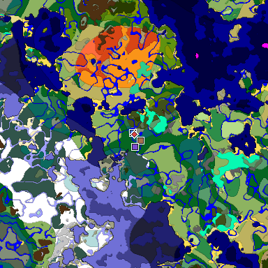 Predicted biome map of Java 1.21.4 seed -449459808830022377 around estimated spawn
