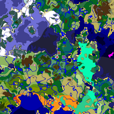 Predicted biome map of Java 1.21.4 seed 7916055897549037125 around estimated spawn