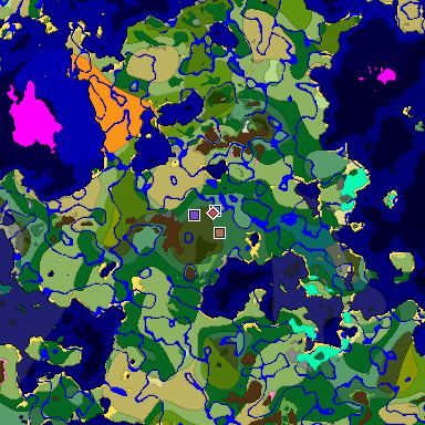 Predicted biome map of Java 1.21.4 seed -4961329687368106863 around estimated spawn