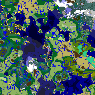 Predicted biome map of Java 1.21.4 seed 6612647055496146777 around estimated spawn