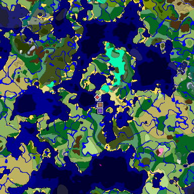 Predicted biome map of Java 1.21.4 seed -8642828228561668532 around estimated spawn
