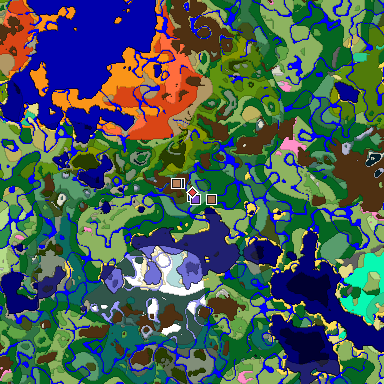 Predicted biome map of Java 1.21.4 seed -7697002050326475324 around estimated spawn