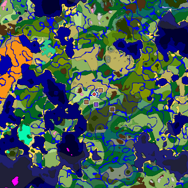 Predicted biome map of Java 1.21.4 seed 766971534039927584 around estimated spawn