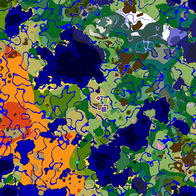 Predicted biome map of Java 1.21.4 seed 8978332251839269252 around estimated spawn