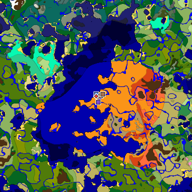 Predicted biome map of Java 1.21.4 seed -7712508285304960840 around estimated spawn
