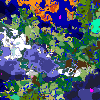 Predicted biome map of Java 1.21.4 seed -2737044040984562830 around estimated spawn