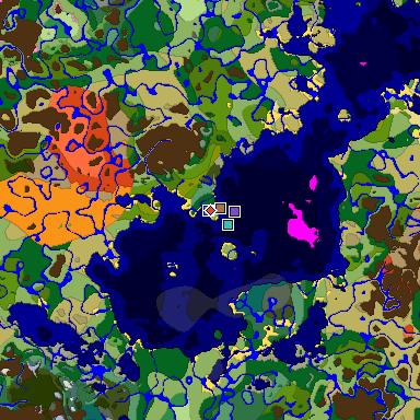 Predicted biome map of Java 1.21.4 seed -3654996874554995210 around estimated spawn