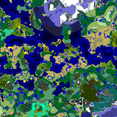 Predicted biome map of Java 1.21.4 seed -904955316369167880 around estimated spawn