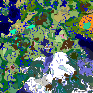Predicted biome map of Java 1.21.4 seed 8205818225569415 around estimated spawn