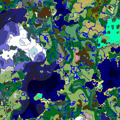 Predicted biome map of Java 1.21.4 seed -3976262143010786823 around estimated spawn