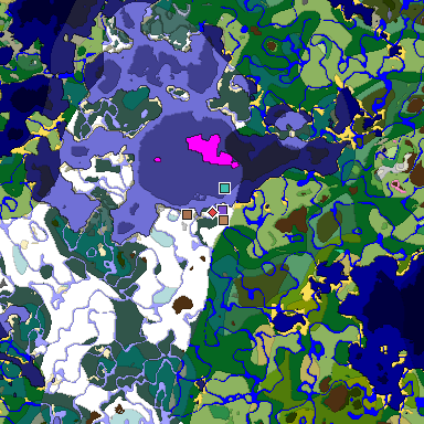 Predicted biome map of Java 1.21.4 seed -5890497941440528616 around estimated spawn