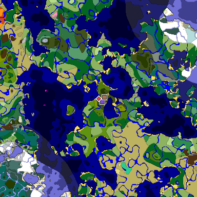 Predicted biome map of Java 1.21.4 seed 5922636734870788480 around estimated spawn