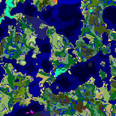 Predicted biome map of Java 1.21.4 seed 7752004307770891752 around estimated spawn