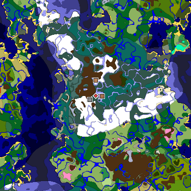 Predicted biome map of Java 1.21.4 seed -3548906400486250155 around estimated spawn