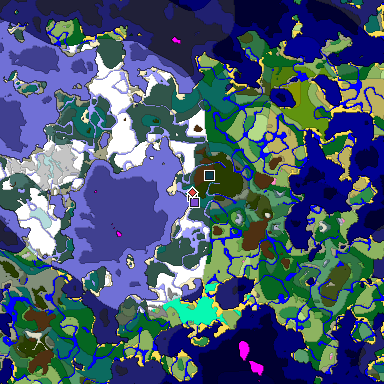 Predicted biome map of Java 1.21.4 seed 7229916917736649956 around estimated spawn