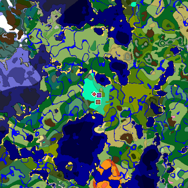 Predicted biome map of Java 1.21.4 seed 2619286430906569795 around estimated spawn