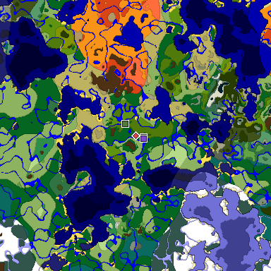 Predicted biome map of Java 1.21.4 seed 5275412839114756885 around estimated spawn