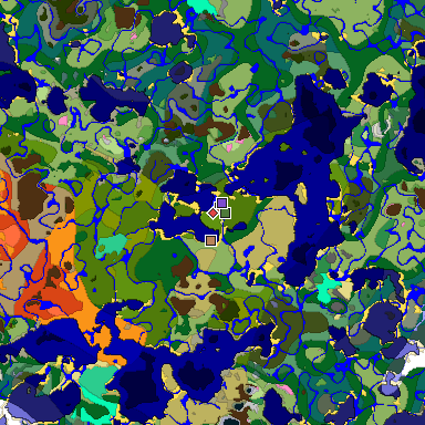 Predicted biome map of Java 1.21.4 seed 1426378785203127088 around estimated spawn