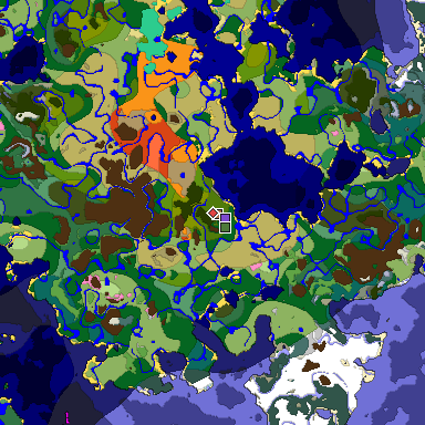Predicted biome map of Java 1.21.4 seed 6014873534796600066 around estimated spawn
