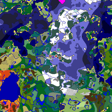 Predicted biome map of Java 1.21.4 seed -7802889660739847623 around estimated spawn