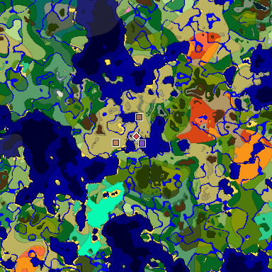 Predicted biome map of Java 1.21.4 seed 6132100919797407252 around estimated spawn