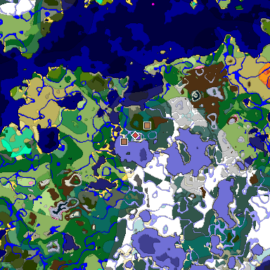 Predicted biome map of Java 1.21.4 seed -4395878368006960224 around estimated spawn