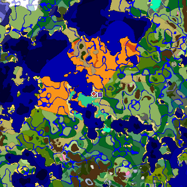 Predicted biome map of Java 1.21.4 seed -5519621745627384396 around estimated spawn