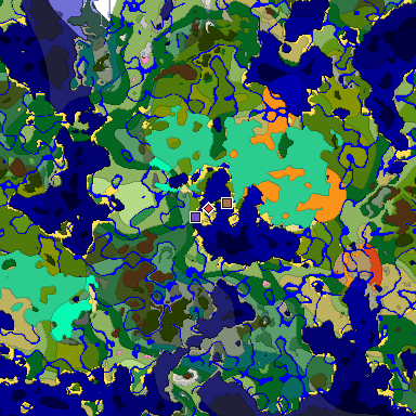 Predicted biome map of Java 1.21.4 seed -6028569339575828404 around estimated spawn