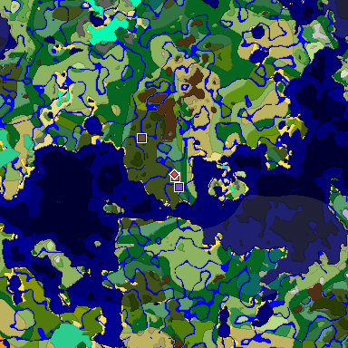 Predicted biome map of Java 1.21.4 seed 1705126027135526835 around estimated spawn