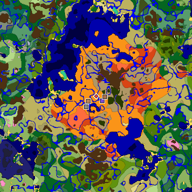 Predicted biome map of Java 1.21.4 seed -824442352997038243 around estimated spawn