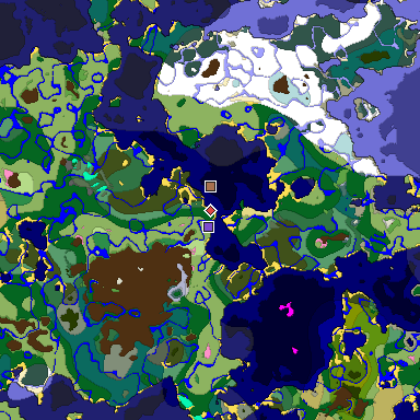 Predicted biome map of Java 1.21.4 seed -1291413469710593076 around estimated spawn