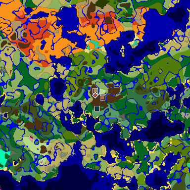 Predicted biome map of Java 1.21.4 seed -4354078748372102738 around estimated spawn
