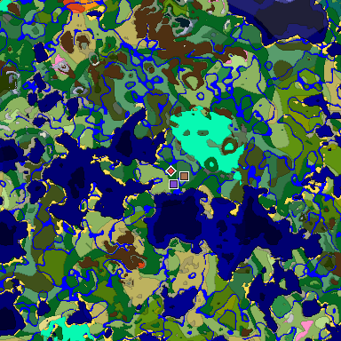 Predicted biome map of Java 1.21.4 seed 2748828924723663012 around estimated spawn