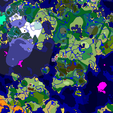 Predicted biome map of Java 1.21.4 seed 1071291895753064571 around estimated spawn