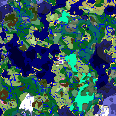 Predicted biome map of Java 1.21.4 seed -3250679822122151067 around estimated spawn