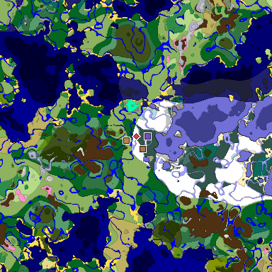 Predicted biome map of Java 1.21.4 seed -8920582785974640038 around estimated spawn