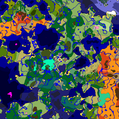 Predicted biome map of Java 1.21.4 seed -2442616107384893200 around estimated spawn