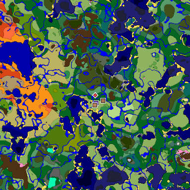 Predicted biome map of Java 1.21.4 seed -3244296328521555571 around estimated spawn