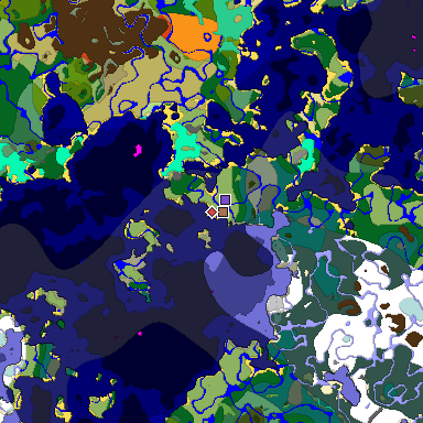 Predicted biome map of Java 1.21.4 seed 8192352316360613296 around estimated spawn