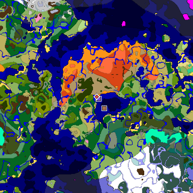 Predicted biome map of Java 1.21.4 seed -6864422502579940951 around estimated spawn