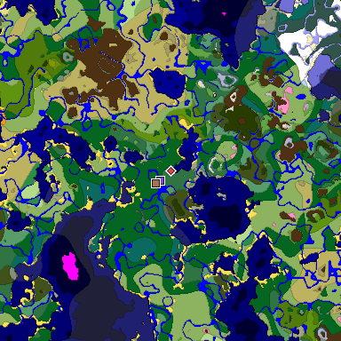 Predicted biome map of Java 1.21.4 seed -1333616657312129833 around estimated spawn