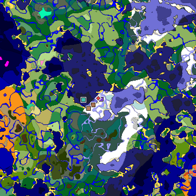 Predicted biome map of Java 1.21.4 seed 5395520483658154509 around estimated spawn