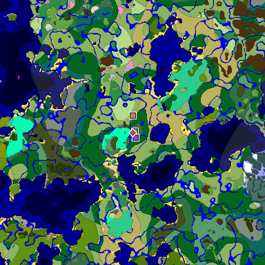 Predicted biome map of Java 1.21.4 seed -4900215480436594615 around estimated spawn