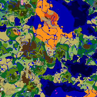 Predicted biome map of Java 1.21.4 seed 5084478356136644391 around estimated spawn