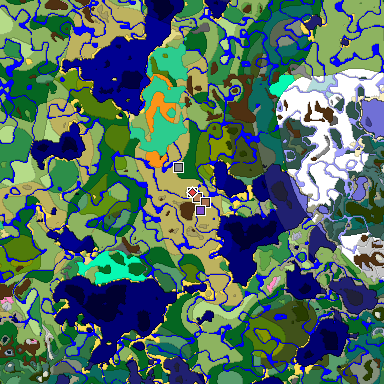 Predicted biome map of Java 1.21.4 seed -1453648373453399180 around estimated spawn