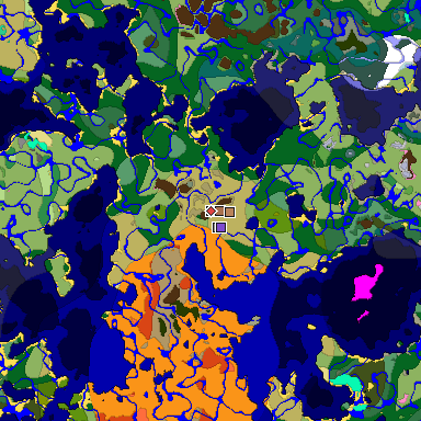 Predicted biome map of Java 1.21.4 seed -7790188059410888019 around estimated spawn