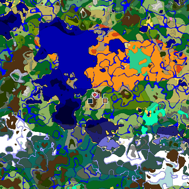 Predicted biome map of Java 1.21.4 seed -2038643446371053030 around estimated spawn