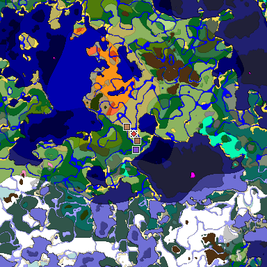 Predicted biome map of Java 1.21.4 seed 9118626567274760425 around estimated spawn