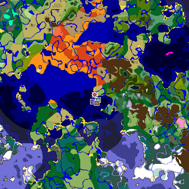 Predicted biome map of Java 1.21.4 seed 3155156135330834198 around estimated spawn