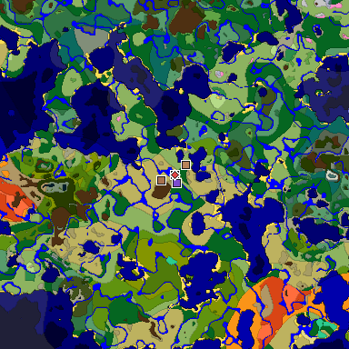 Predicted biome map of Java 1.21.4 seed -421918489099708325 around estimated spawn